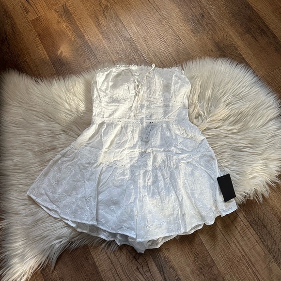 LULU’S White Strapless Eyelet Button Down Romper - Picture 2 of 4